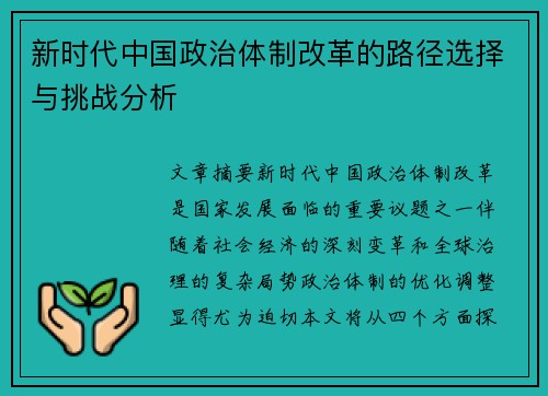 新时代中国政治体制改革的路径选择与挑战分析